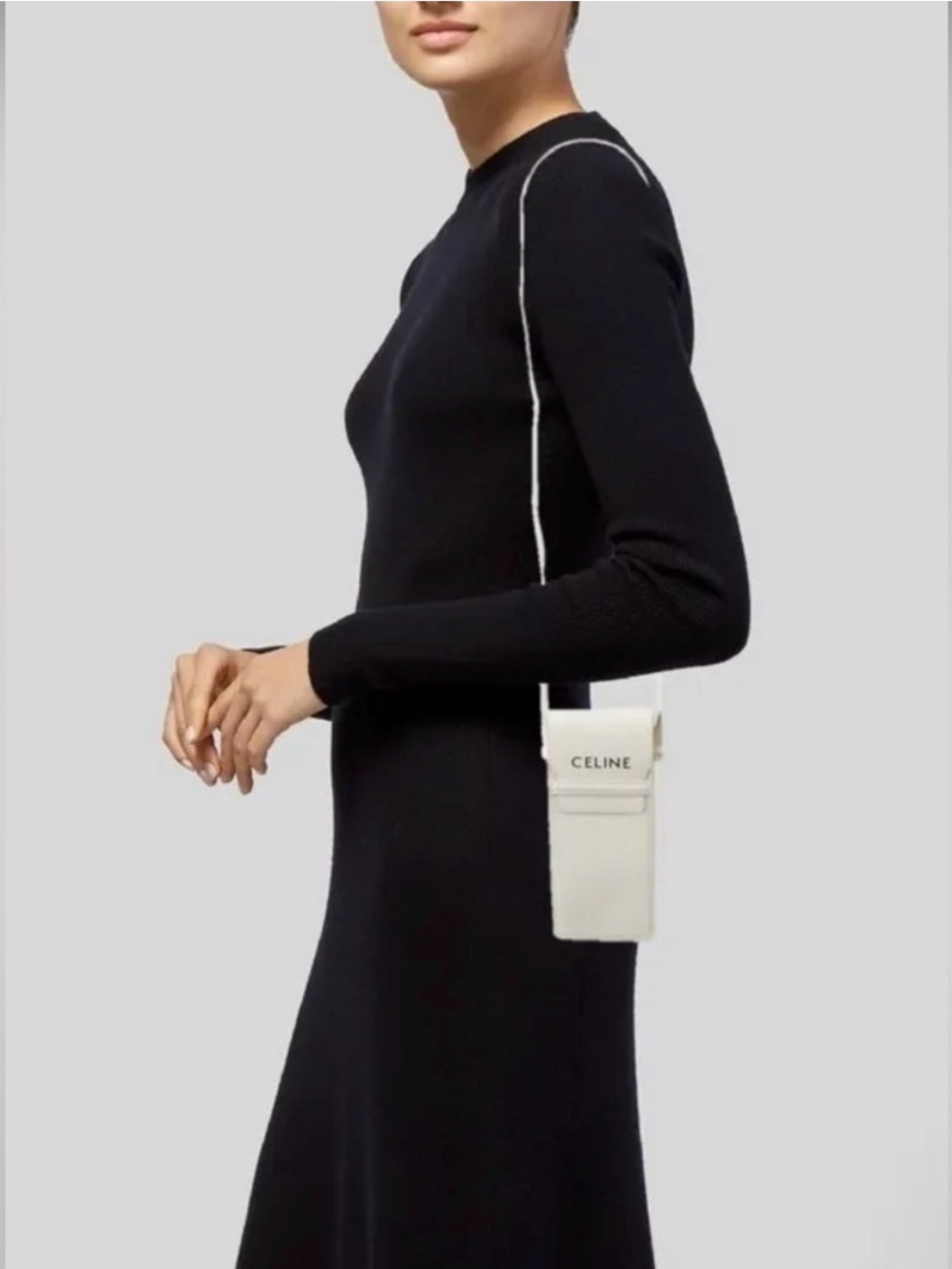 Celine White Leather Crossbody Phone Pouch with Logo